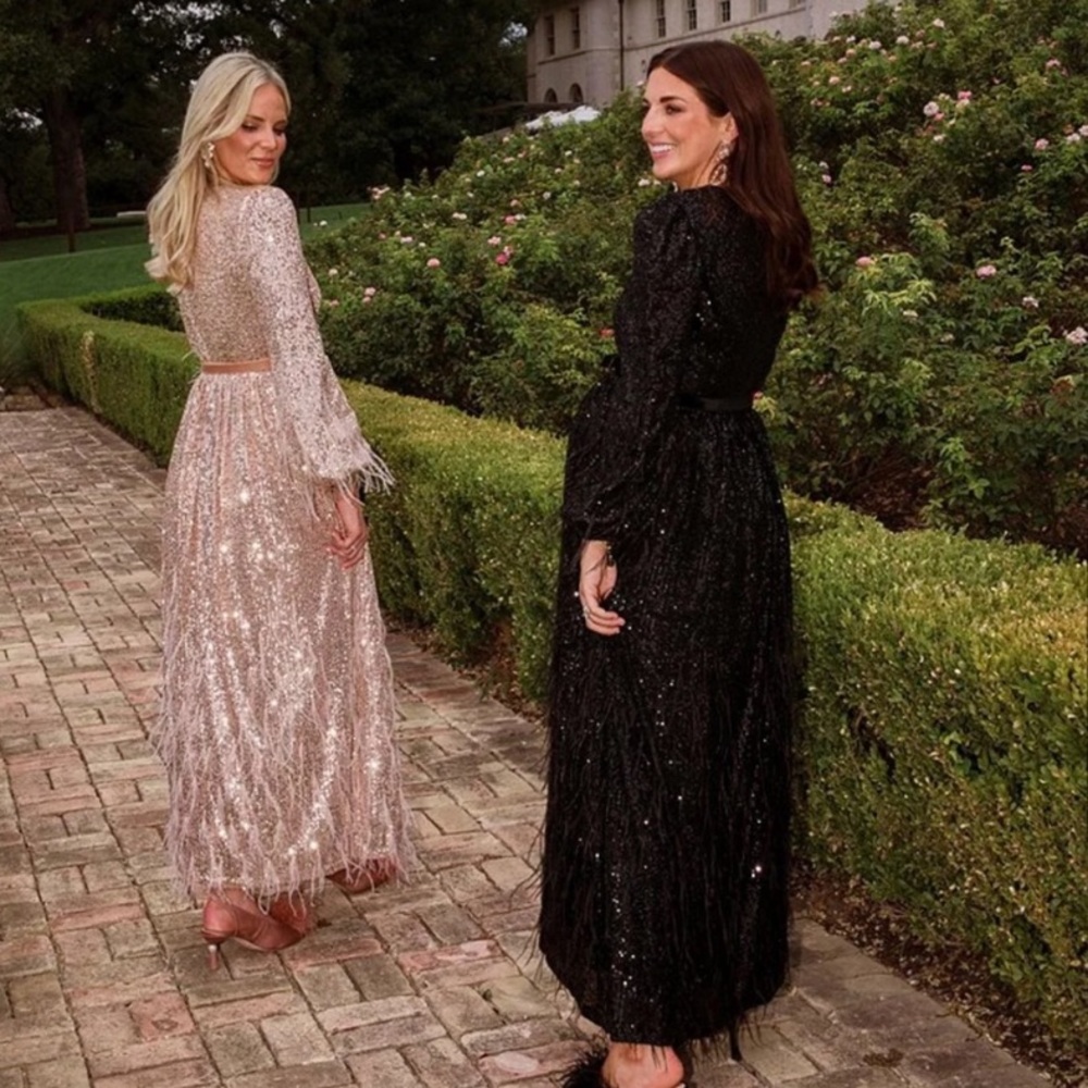 NWOT Antonio Melani x Nicola Bathie Sequin Crew Neck Long Sleeve Feather Dress - Picture 8 of 11